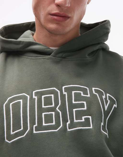 Obey – Kastiger College-Kapuzenpullover in verblasstem Khakigrün, 5 von 5