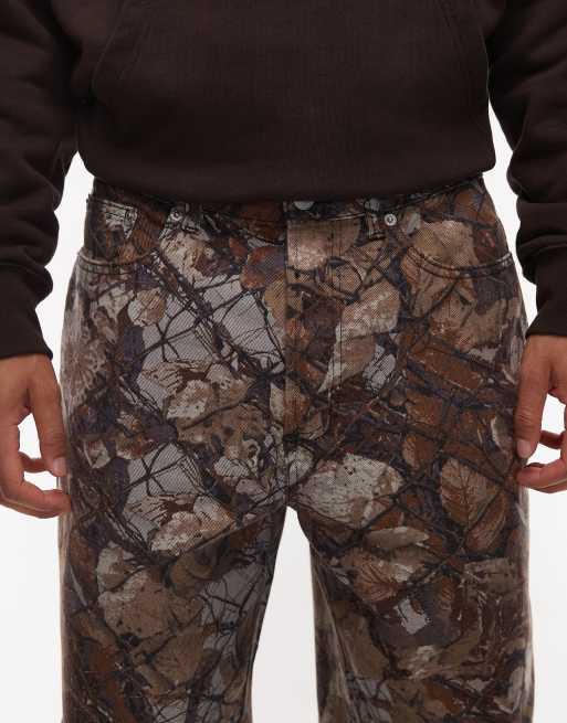 Obey - Klassieke baggy denim jeans in bruine camouflageprint, 4 van 5