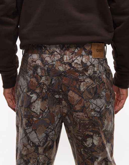 Obey - Klassieke baggy denim jeans in bruine camouflageprint, 5 van 5