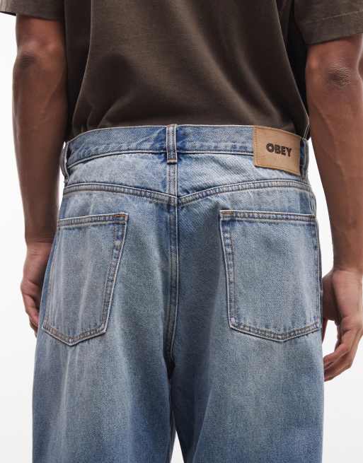 Obey - Klassieke baggy vintage jeans in midwash blauw, 5 van 5
