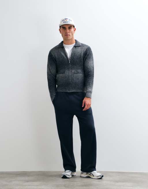 OBEY kofta med gradientrandig stickning och dragkedja i charcoal multi, 2 av 5