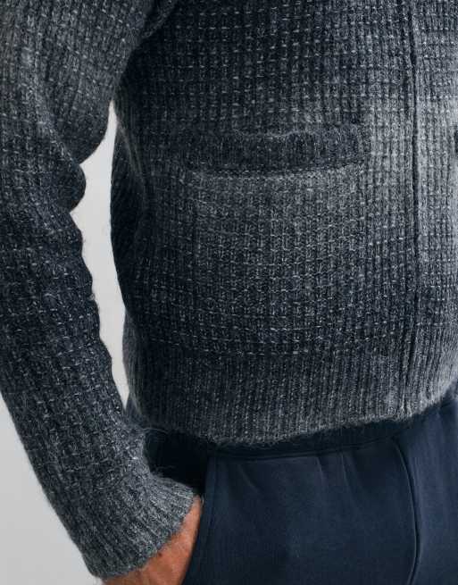 OBEY kofta med gradientrandig stickning och dragkedja i charcoal multi, 4 av 5