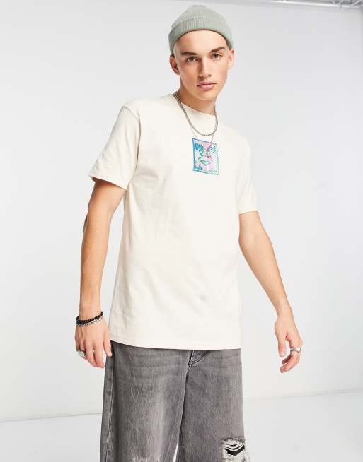 Obey – Kremowy T-shirt w falisty wzór