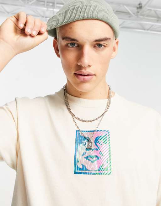 Obey – Kremowy T-shirt w falisty wzór, 3 z 4