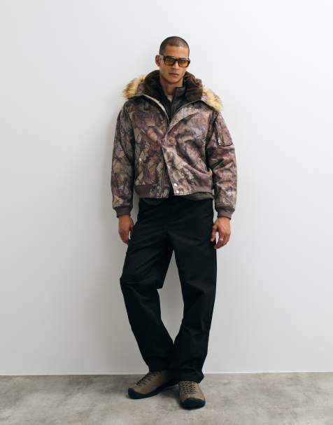 OBEY krótka kurtka parka N-2B w moro z kapturem z wykończeniem z faux-fur w kolorach wielobarwnych - view 1