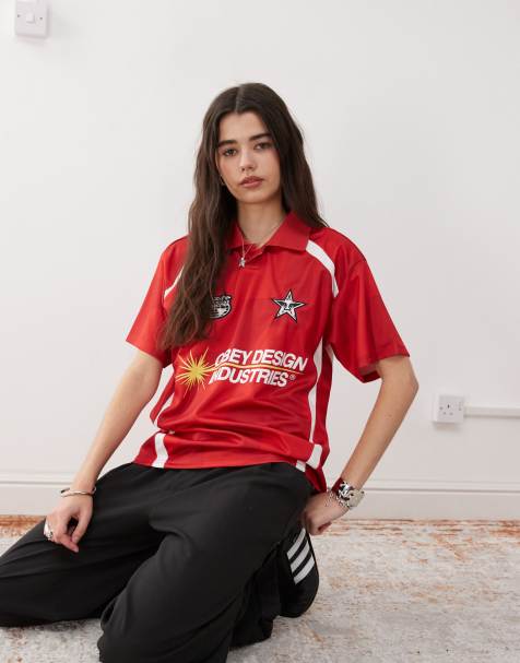 Obey – Kurzärmliges Fußball-Trikot in Rot mit Polokragen - view 1