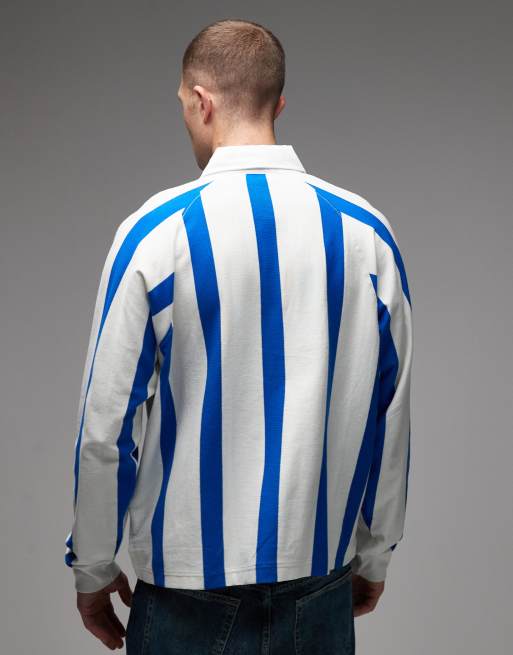 Obey – Landon – Fußball-Polohemd mit Streifen in Weiß und Blau, 3 von 5