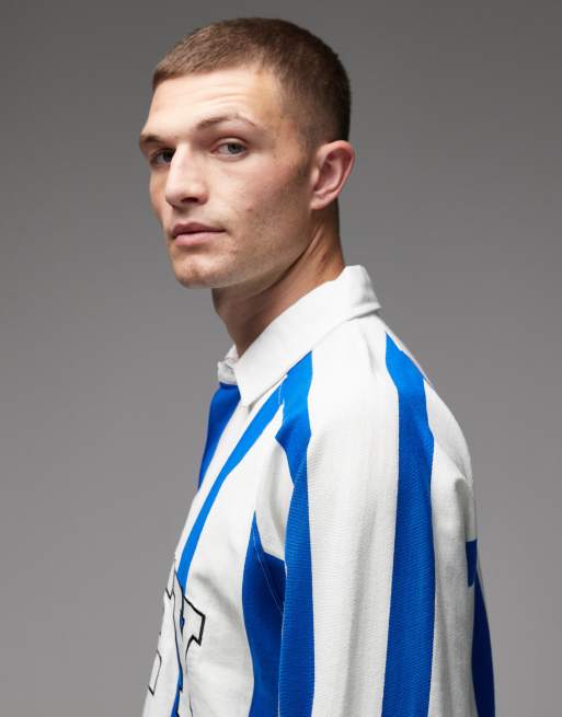 Obey – Landon – Fußball-Polohemd mit Streifen in Weiß und Blau, 4 von 5