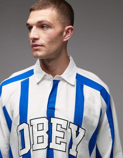 Obey – Landon – Fußball-Polohemd mit Streifen in Weiß und Blau, 5 von 5