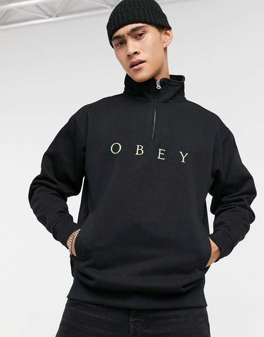 Obey – Lassen – Svart sweatshirt med halv dragkedja