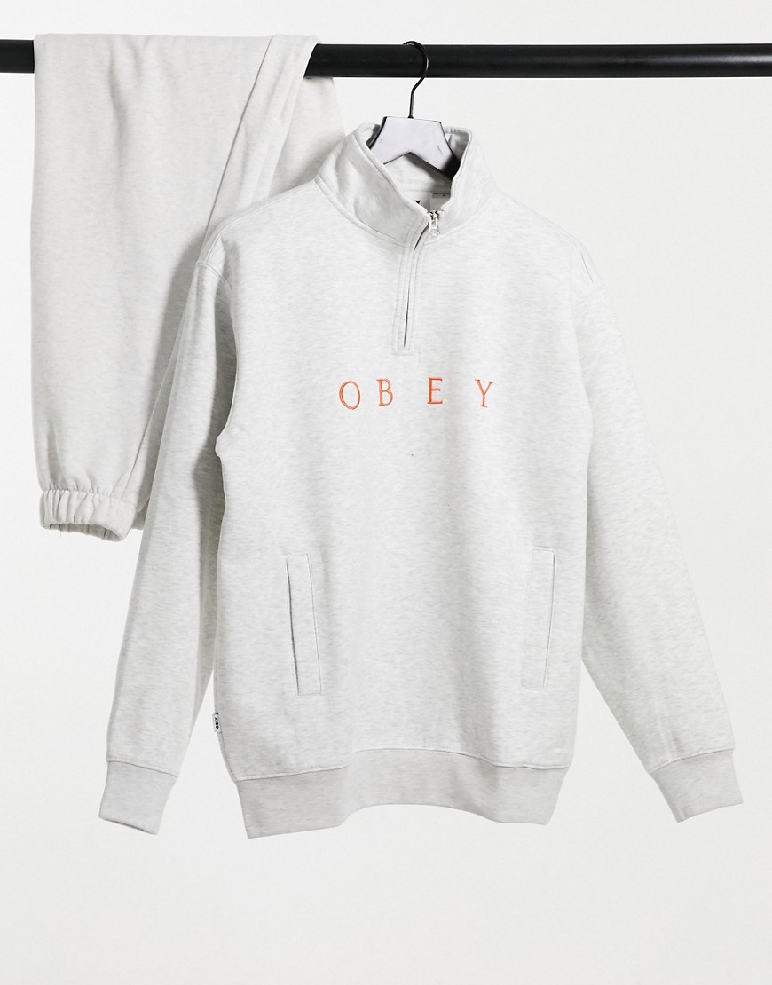 Obey - Lassen - Sweater met korte rits in grijs