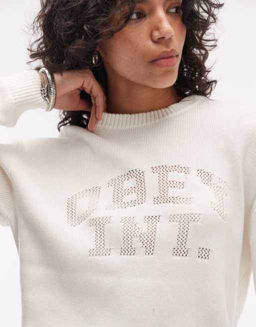 Obey – League – Sweatshirt in Cremeweiß mit Rundhalsausschnitt und Logo, 2 von 4