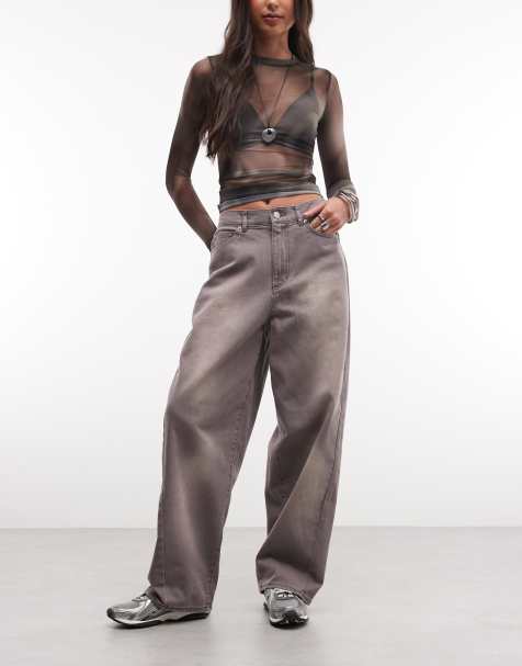 Obey - Leah - Baggy denim jeans in grijs met wassing - view 1