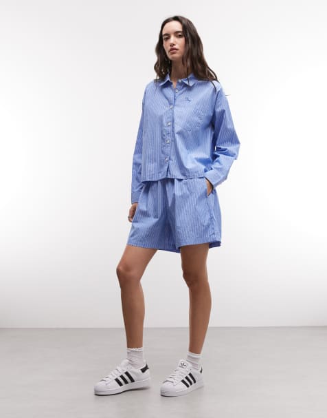 Obey – Leisure – Blått, randigt set med skjorta och shorts - view 1