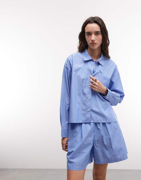 Obey - Leisure - Gestreept overhemd in blauw, deel van co-ord set - view 1