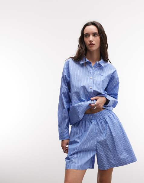 Obey leisure stripe short co-ord in blue - view 1