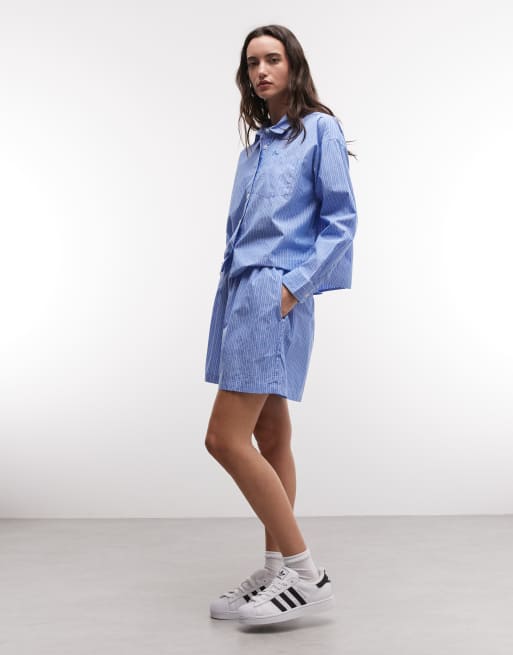 Obey leisure stripe short co-ord in blue, 2 of 5