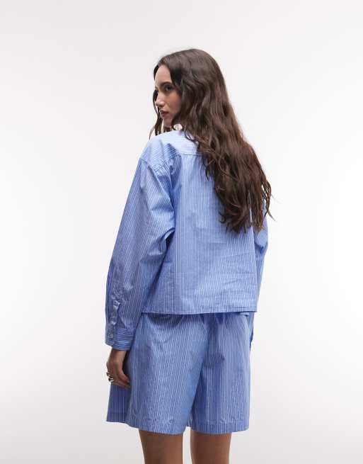 Obey leisure stripe short co-ord in blue, 5 of 5
