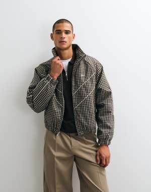 Obey leisure training checked zip up jacket in multi