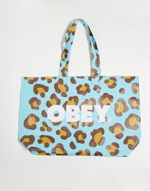Obey leopard tote bag in blue