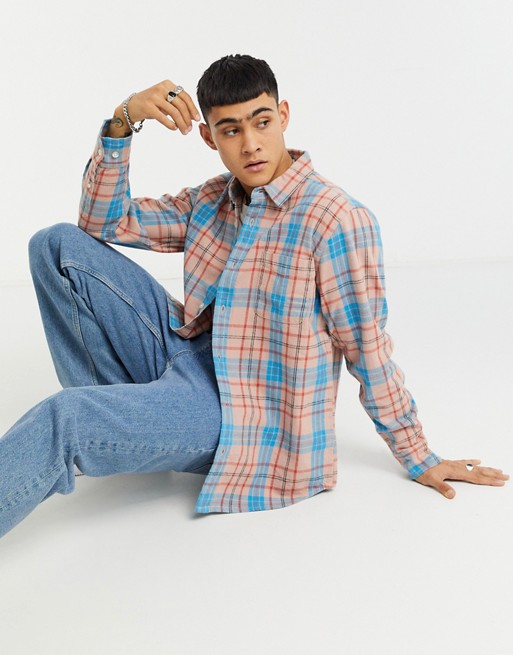 Obey lester heavyweight plaid shirt in pink