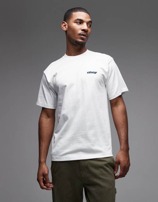 Obey lips graphic t-shirt with back print in white, 3 of 5