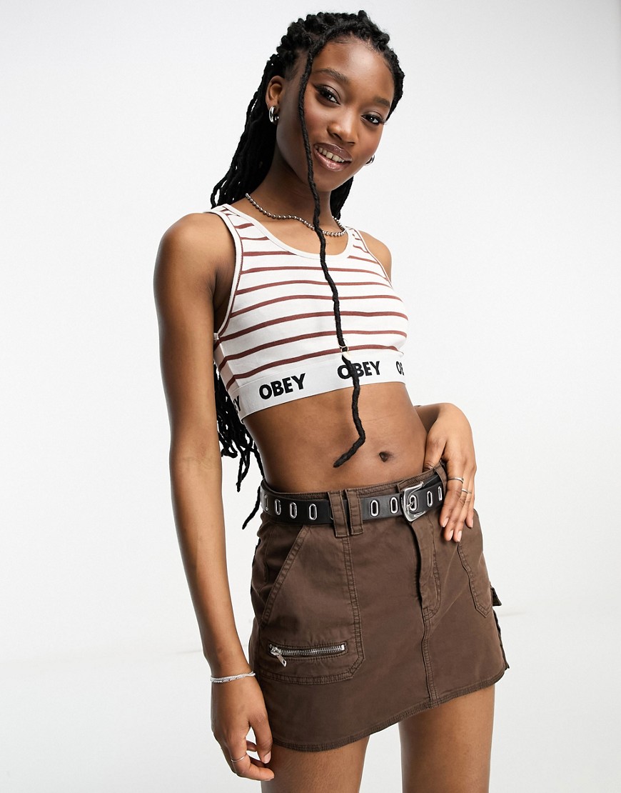 Obey lisa sepia stripe crop top in white