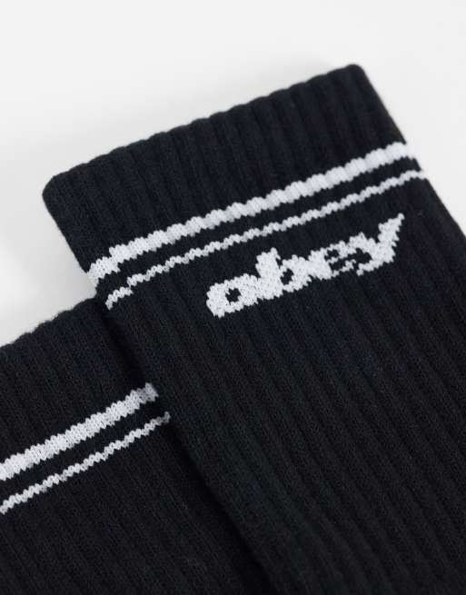 Obey logo sports crew socks in black, 2 of 3