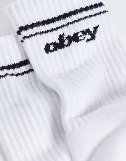 Obey logo sports crew socks in white, 2 of 3