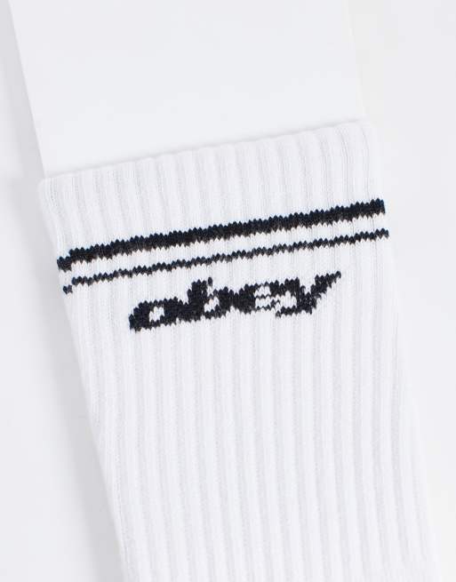 Obey logo sports crew socks in white, 3 of 3