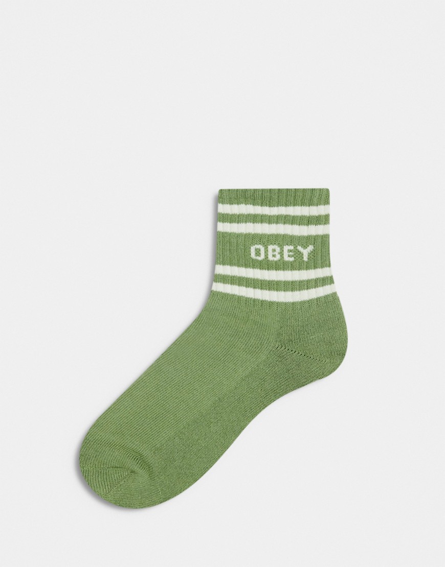 Obey logo stipe socks in green