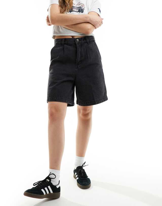 Obey - longer length denim short in washed black