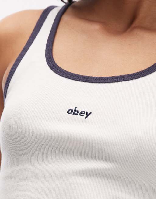Obey loren logo rib tank in white, 2 of 4