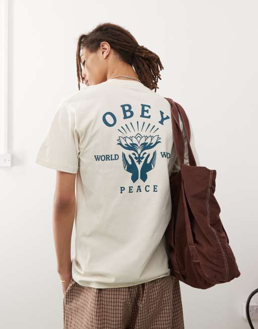 Obey - Lotus With Hands - Beige T-shirt med grafisk print 