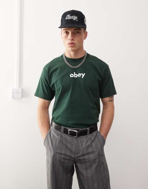 Obey – Lowercase – Ciemnozielony T-shirt z logo - view 1