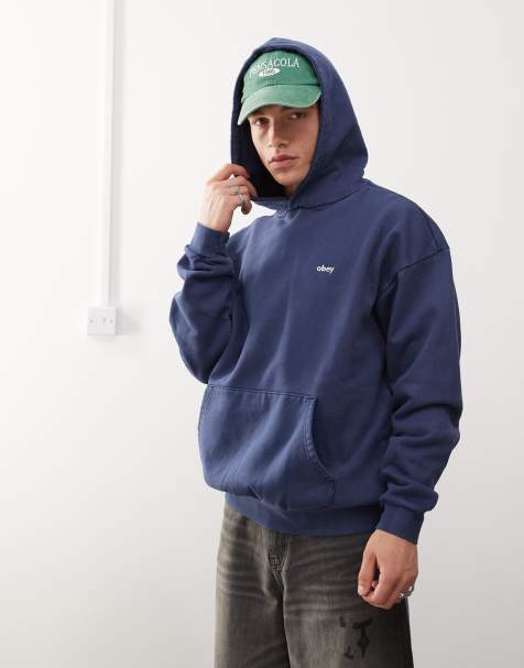 Obey – Lowercase – Granatowa pigmentowana bluza z kapturem i logo - view 1