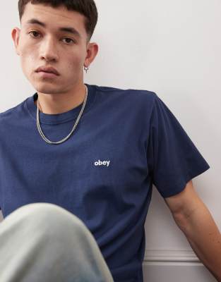 Obey Obey lowercase logo pigment t-shirt in navy