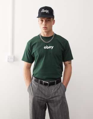 Obey lowercase logo t-shirt in dark green - view 1