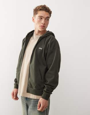 Obey Obey lowercase pigment zip hoodie in black