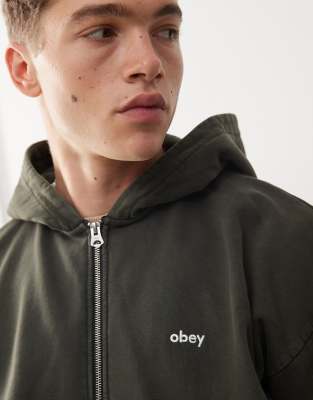 Obey lowercase pigment zip hoodie in black | ASOS