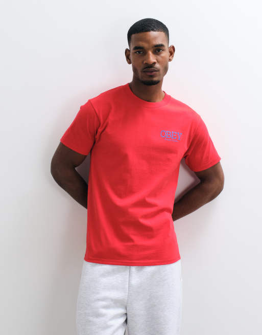 Obey lucky cat back graphic short sleeve t-shirt in red, 4 of 5