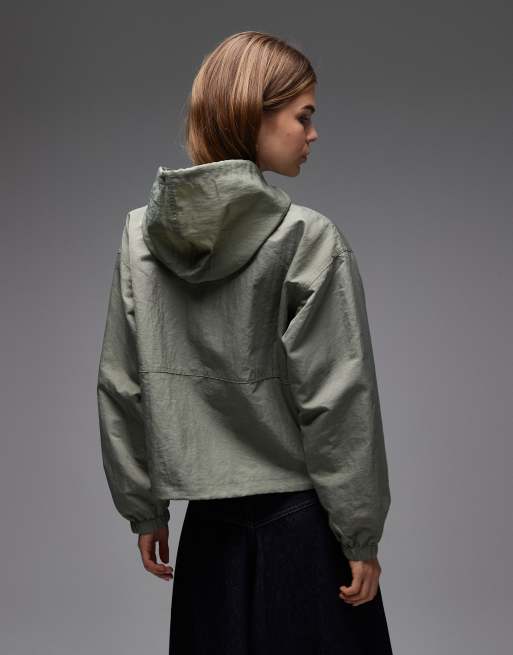 OBEY Lula hooded rain jacket in light grey, 3 of 4