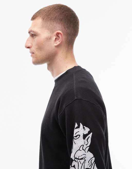 Obey - Maglietta nera termica a maniche lunghe con stampa di goblin, 4 di 5