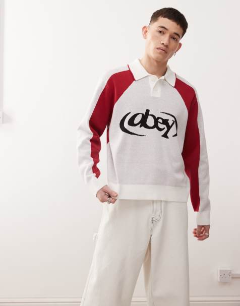 Obey - Maglione stile polo bianco con logo in stile calcistico - view 1