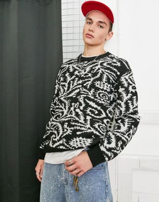 Obey magnolia knitted jumper in black and white
