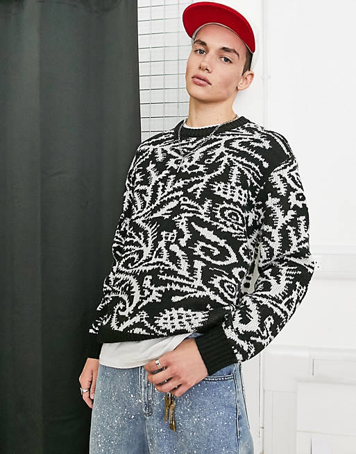 Obey Magnolia knitted jumper in black and white
