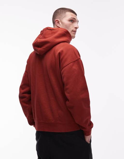 Obey manor faded boxy pullover hoodie in dark red, 3 of 5