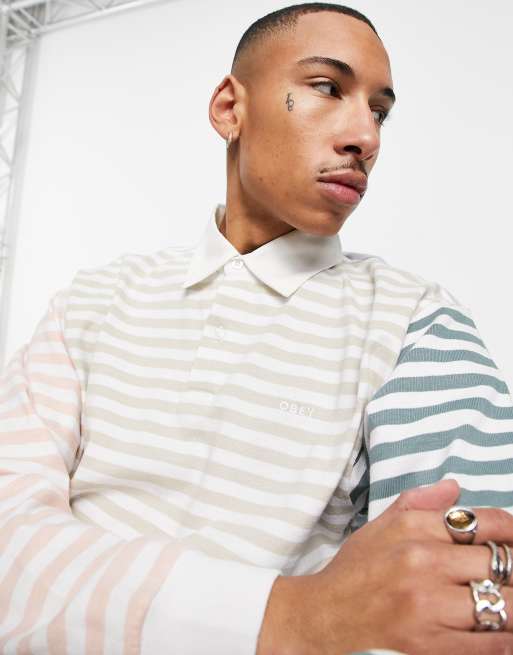 Obey - Marcel - Polo manches longues à rayures - Beige 