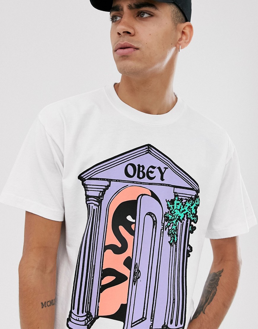 Obey - Mausoleum - T-shirt bianca con logo grande sul petto-Bianco