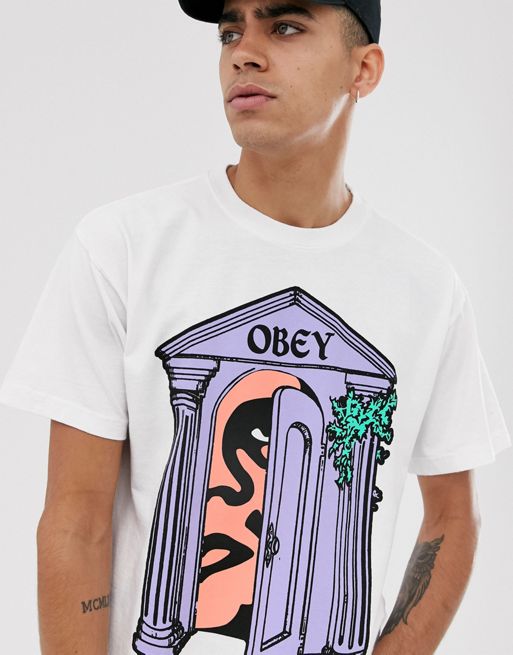 Obey Mausoleum t-shirt with large chest logo in white | ASOS
